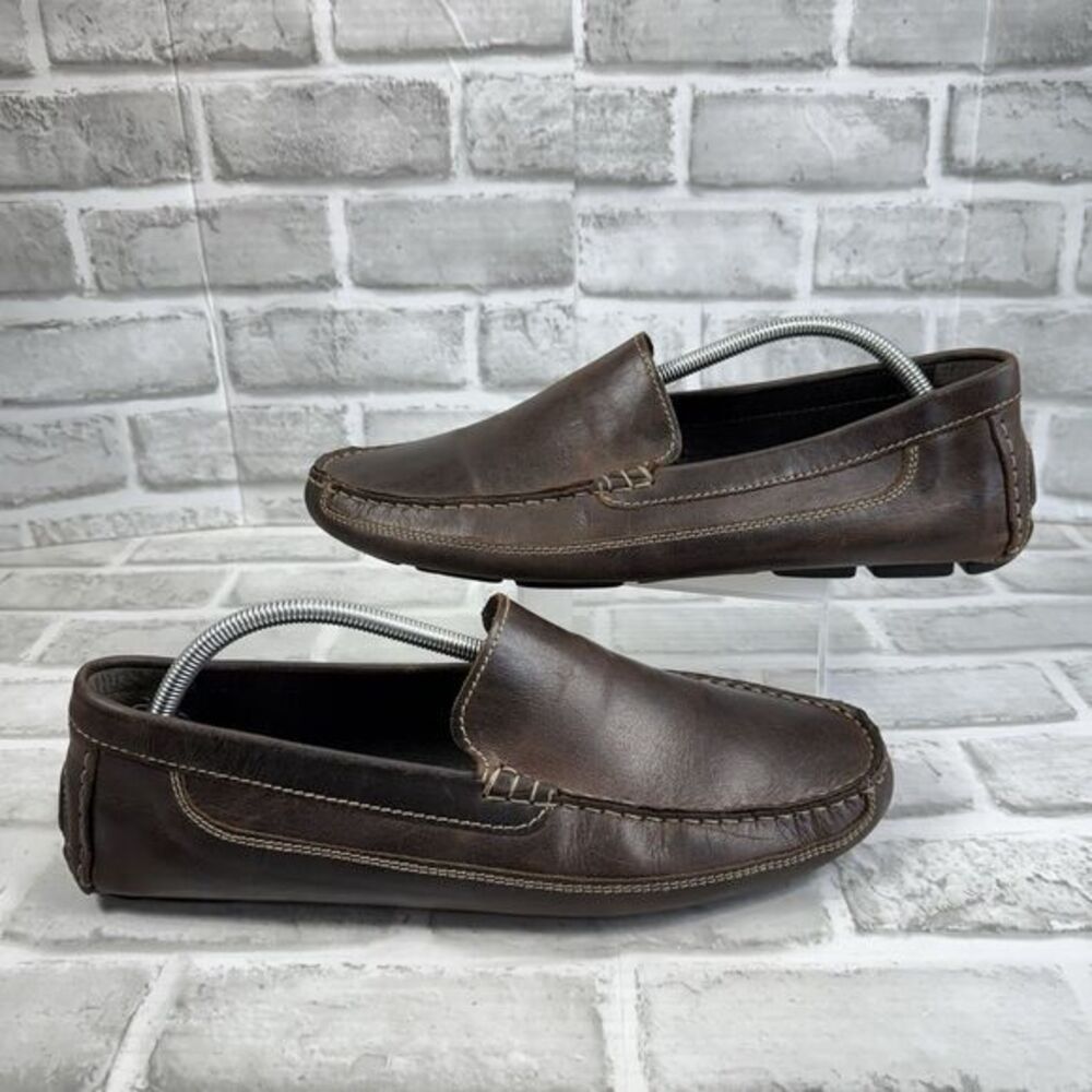 JF J Ferrar Men's Size 11 Brown Leather Slip On Moc Driving Loafer Shoes
